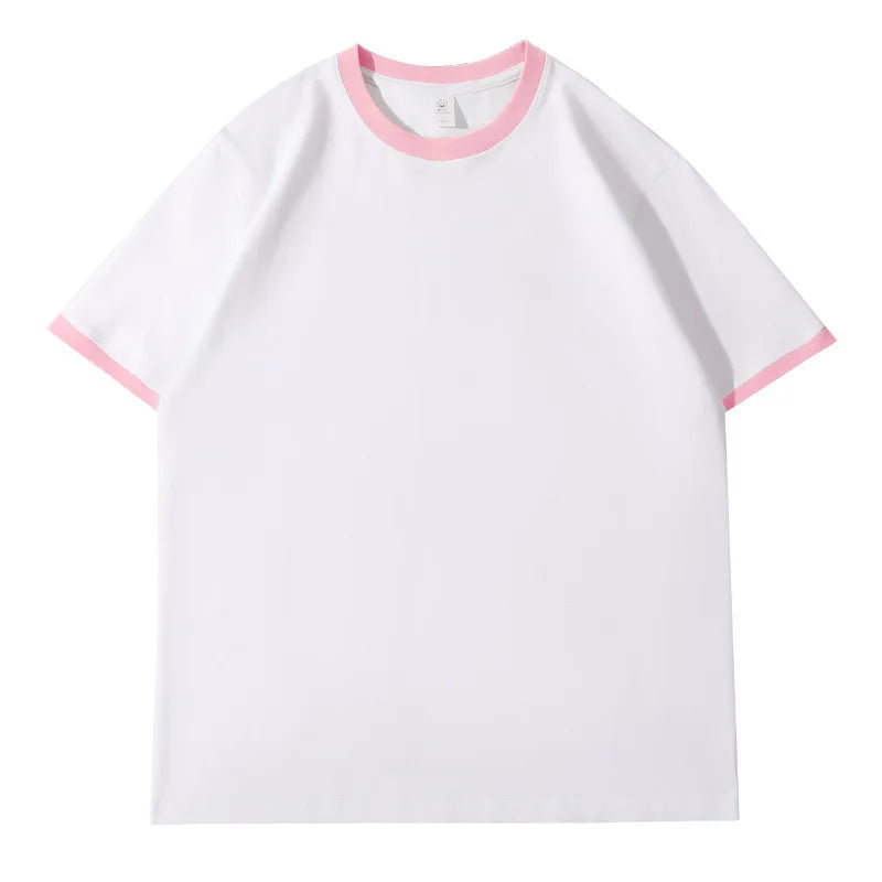 210G Heavy Cotton Men's T-shirt Edge-bumping O-Neck Short-sleeved Man T shirt Contrasting Color Splicing Men T-shirt Tops Tees