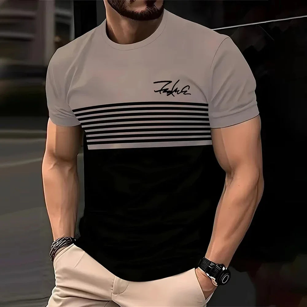 Striped Short Sleeve T-Shirt - Men's Casual Crew Neck Tee | Breathable Summer Wear