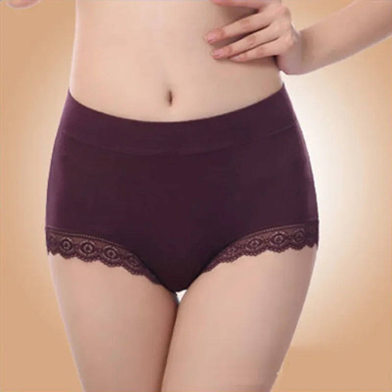 Ruffles Lace Underwear Woman High Waist Middle Aged Mother Spring Summer Modal Briefs Comfortable Panties Нижнее Бельё Женское