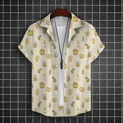 Hawaiian Shirt For Men 3d Beer Printed Short Sleeve Shirts Party Tees Summer Casual Tops Loose Oversized Clothing