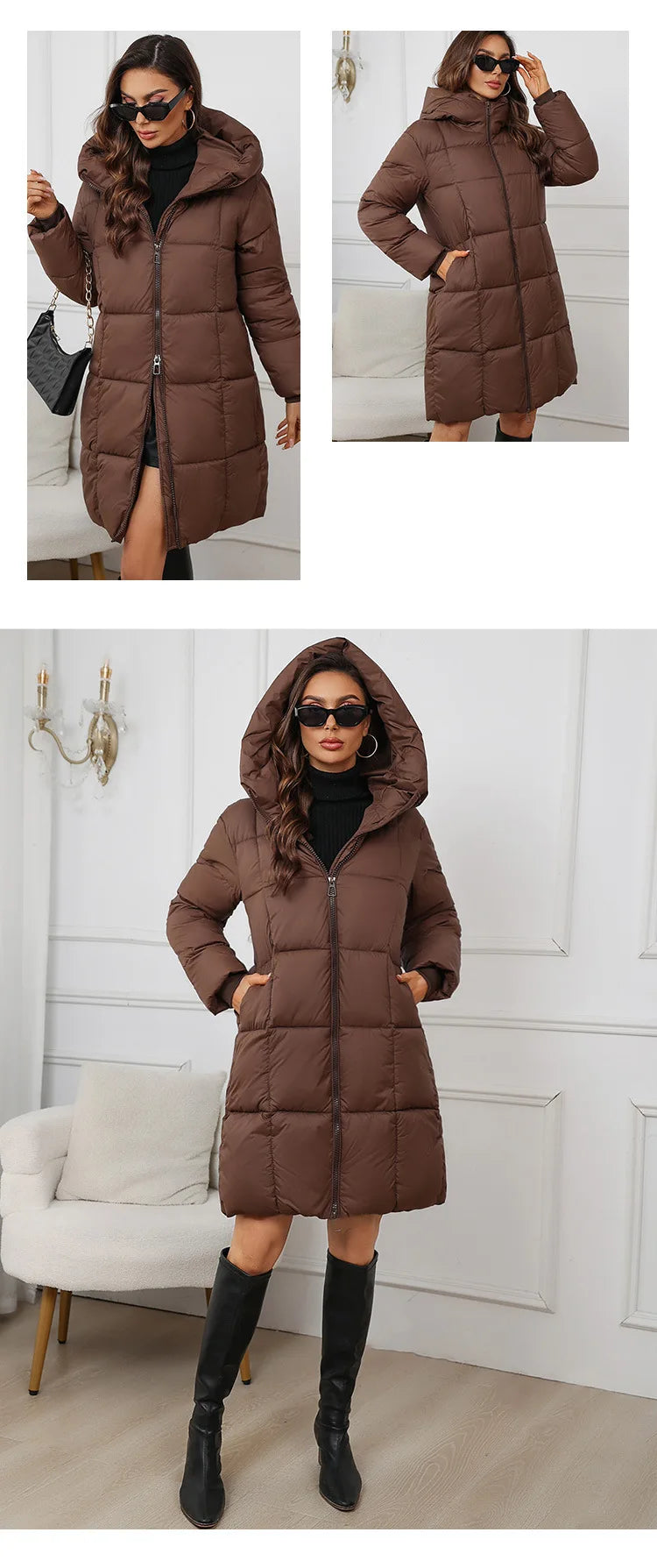Women Long Coat – Thick Cotton Parka Jacket With Zipper Closure, Autumn Winter Warm Outerwear