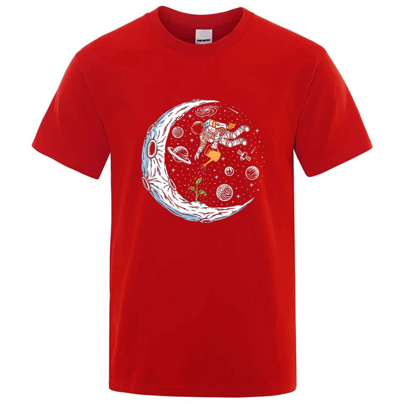 Summer Men T-shirt Cotton Blend Casual Funny Astronaut Design Print Loose O-neck T Shirt for Men Short Sleeve Male T-shirt Tees