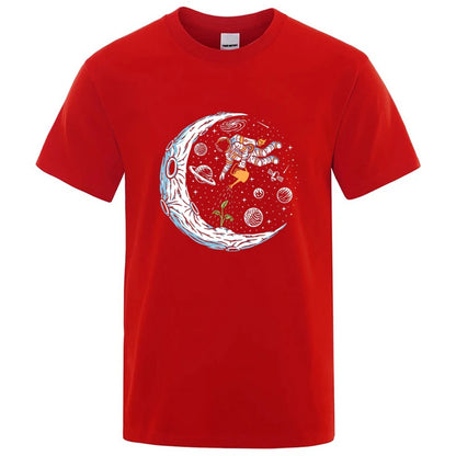 Summer Men T-shirt Cotton Blend Casual Funny Astronaut Design Print Loose O-neck T Shirt for Men Short Sleeve Male T-shirt Tees