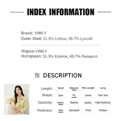 VIMLY Spring Formal Shirts Women 2026 Cotton Lyocell Button Up Shirts & Blouses Long Sleeve Top Office Wear for Woman M5889