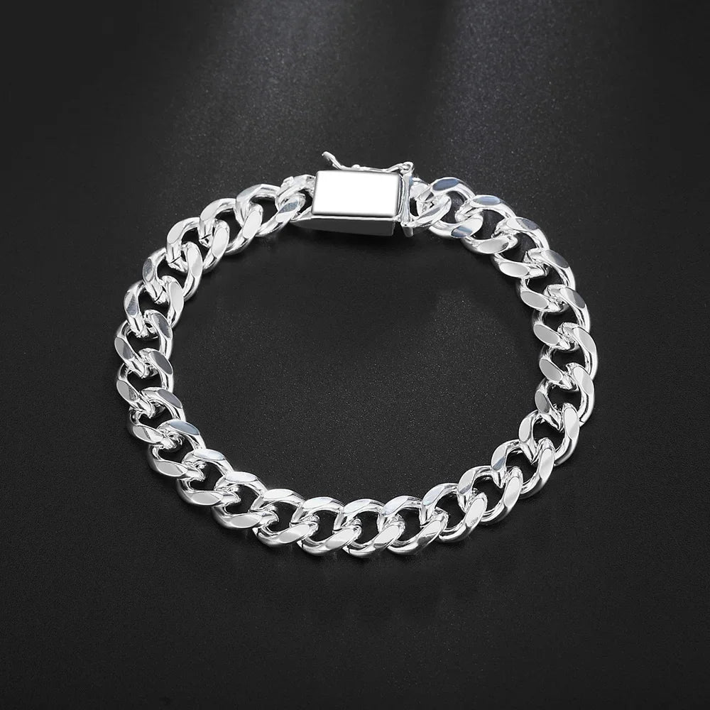 Hot New 925 Sterling Silver Bracelets 10mm Trend Wild Men'S Chain Wedding Party Gifts High Quality Fashion Jewelry 20cm