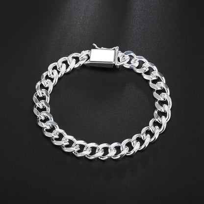 Hot New 925 Sterling Silver Bracelets 10mm Trend Wild Men'S Chain Wedding Party Gifts High Quality Fashion Jewelry 20cm