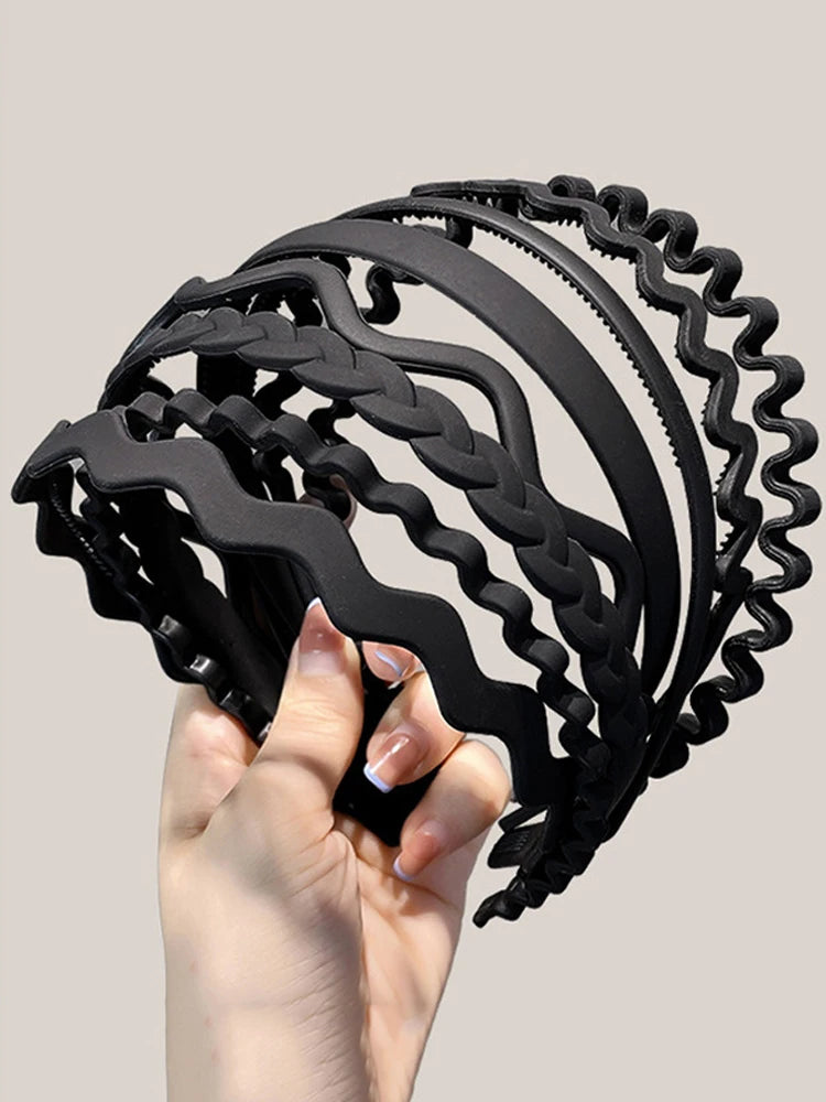 Unisex Metal Wavy Spring Hair Hoop Black Non Slip Outdoor Sports Headbands For Women Men Simple Hairband Face Washing Headdress