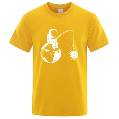 Summer Men High Quality T-shirt Cotton Blend Funny Design Astronaut Printing for Men Loose Top Cool Casual Tshirt Male Shirts