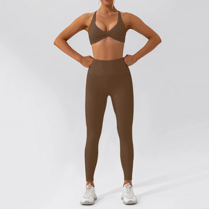 Women Yoga Suit - Quick Dry Gym Tracksuit With Long Sleeve Top & High Waist Leggings