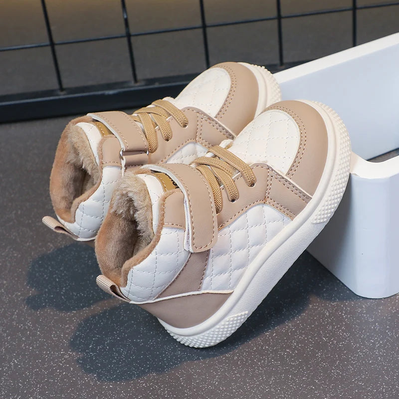Fleece Lined Sports Shoes – Warm Kids Winter Sneakers with EVA Outsole