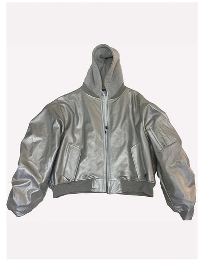 Mauroicardi Autumn Winter Oversized Cool Black Thickened Warm Pu Leather Jacket Men Hood Luxury Designer Fake 2 Clothes