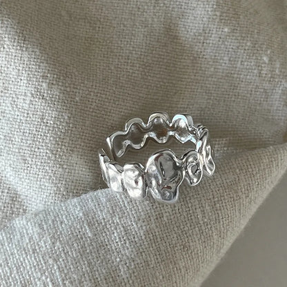 Sterling Silver Rings Adjustable Vintage Hip Hop Couples Silver Bands | Hollow Line Design