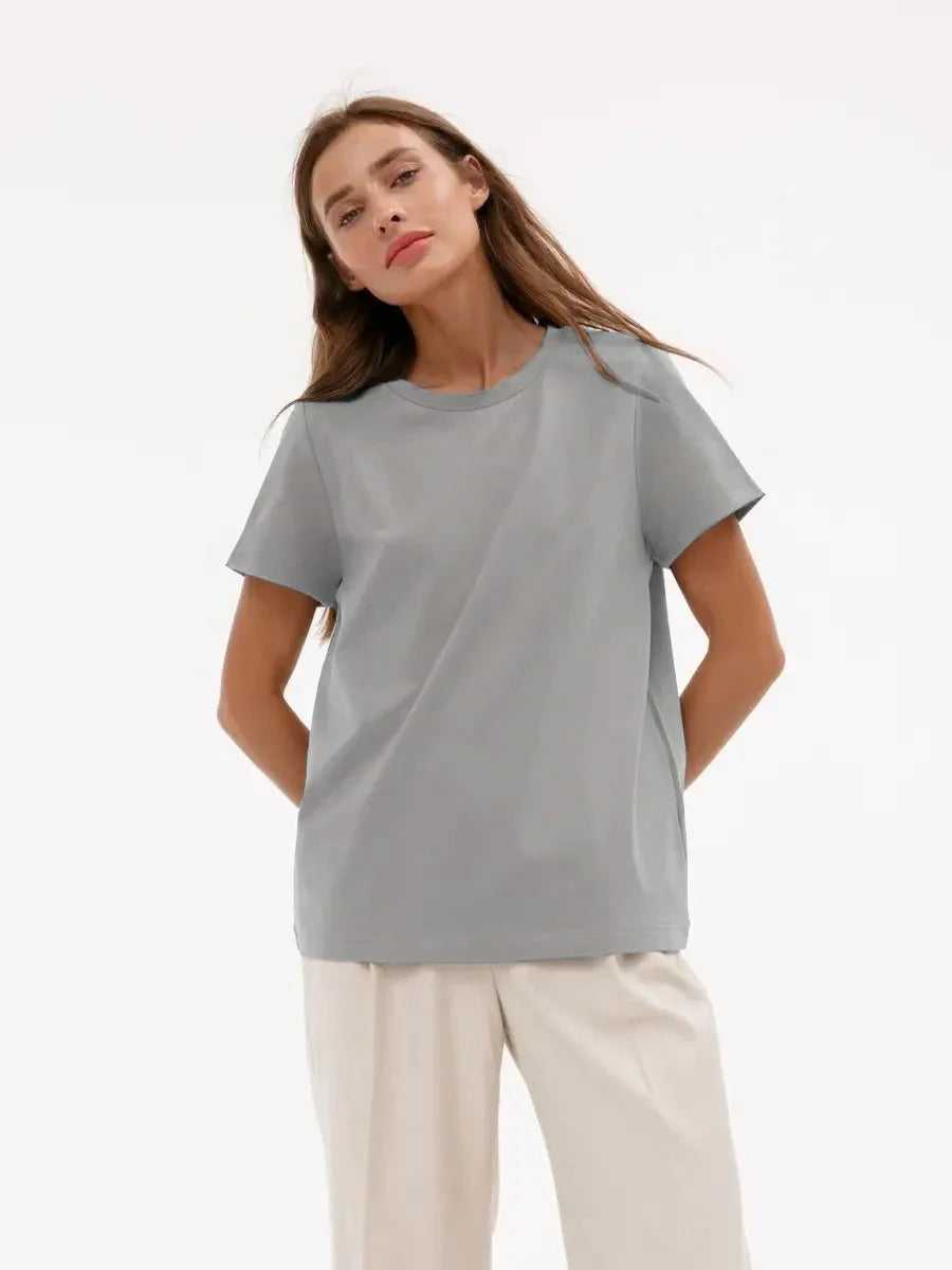 Cotton Womens T-Shirt - Summer Short Sleeve Loose Basic Top - ZOOMNSTORE