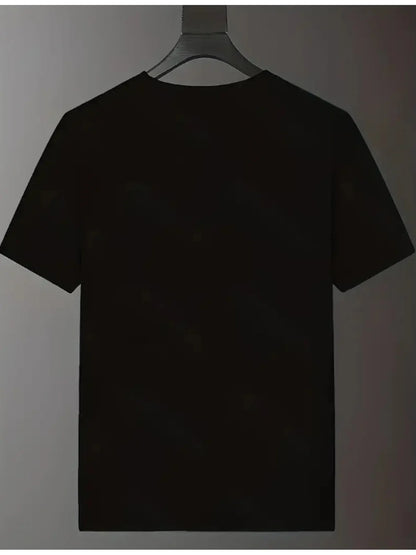 Men's summer 100% pure cotton casual fashionable loose geometric animal letter pattern casual round neck short sleeved T-shirt