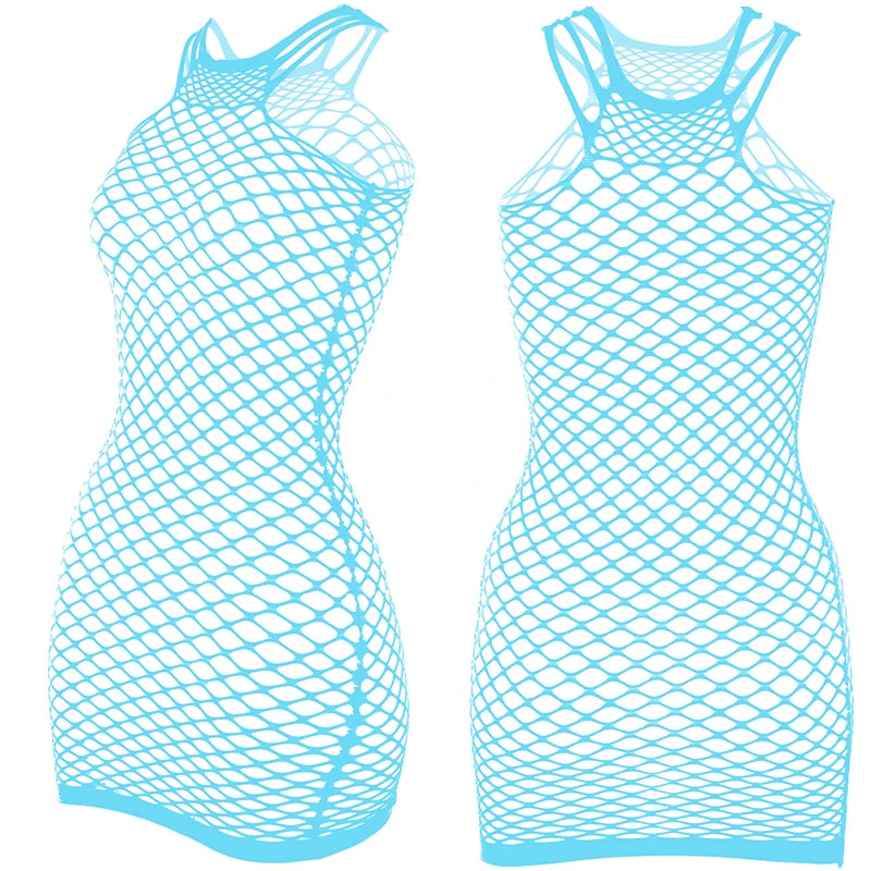 Fishnet Women Sexy Beach Cover Up Dress Women Stretch See Through Sleeveless without Bikini Swimsuit Cover up Mini Beachwea