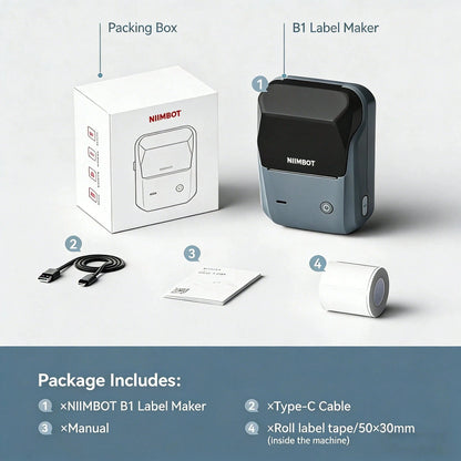 Niimbot B1 Mini Bluetooth Thermal Label Printer Portable Self-Adhesive Sticker Maker, Pocket Thermal Label Machine, Compatible With Mobile Phone & PC, Ideal For Home Office School Small Business Organization