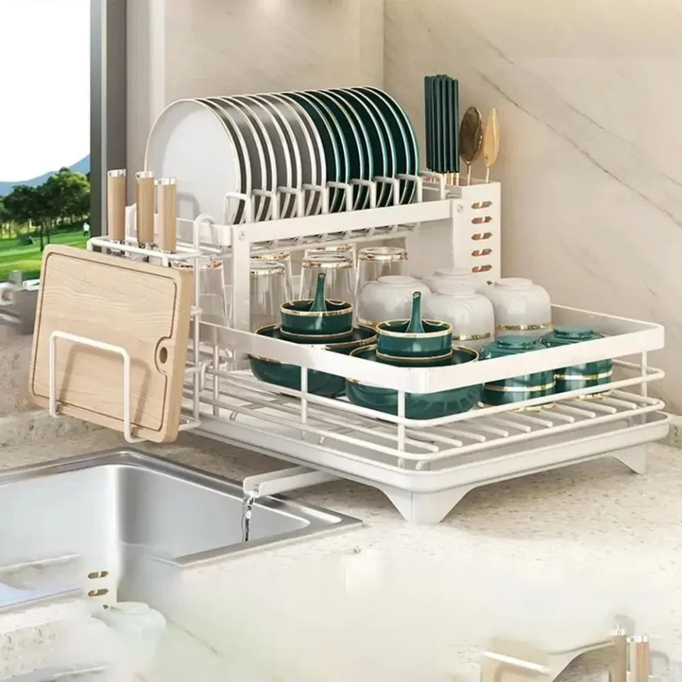 Stainless Steel Dish Rack – Kitchen Drying Rack With Cutlery Holder & Drainboard Organizer