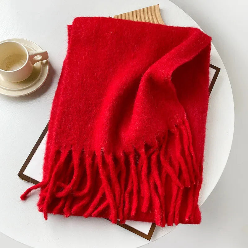 Wool Blend Scarf - Winter Thermal Scarf Women & Men | Soft Mohair Shawl, Keep Warm Muffler