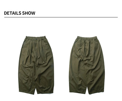 Solid Color Wide Leg Cargo Pants Mens Baggy Pleated Streetwear Elastic Waist Casual Loose Trousers Men