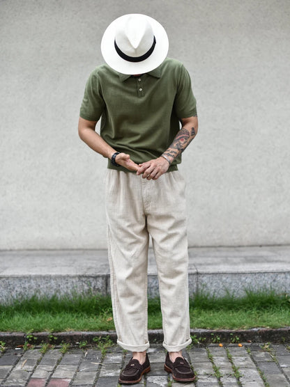 Sauce Zhan Men Pants Ramie Pants Men Summer Breathable Casual Pants Ankle-length Loose Fit Taper Leg