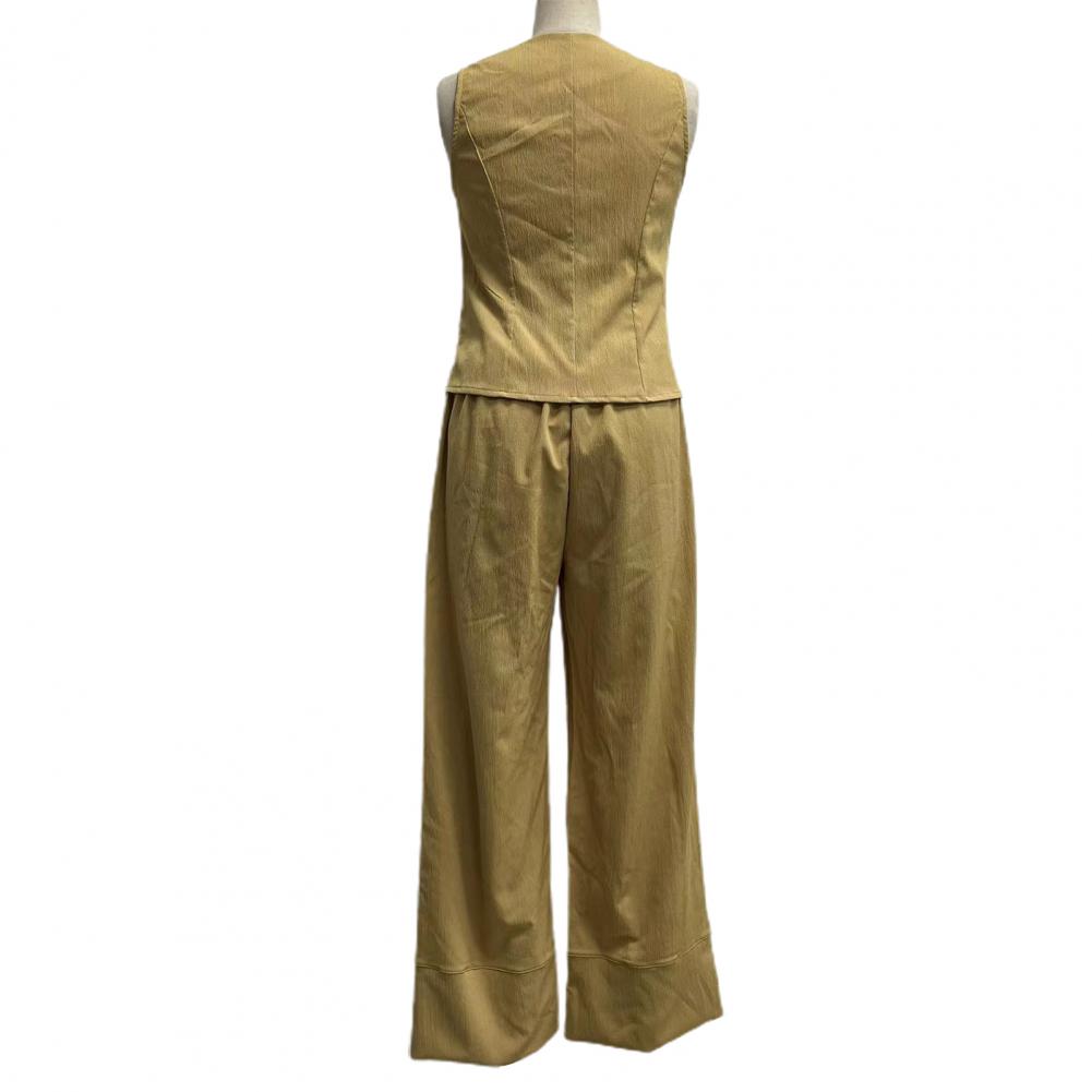 Autumn White Linen Two Piece Set For Women 2023 Fashion Sleeveless Tank Top New In Matching High Waist Wide Pants Set