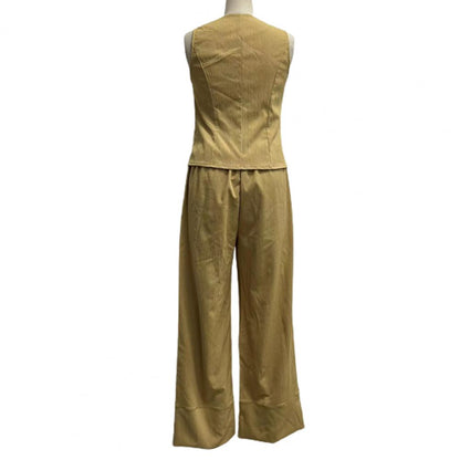 Autumn White Linen Two Piece Set For Women 2023 Fashion Sleeveless Tank Top New In Matching High Waist Wide Pants Set
