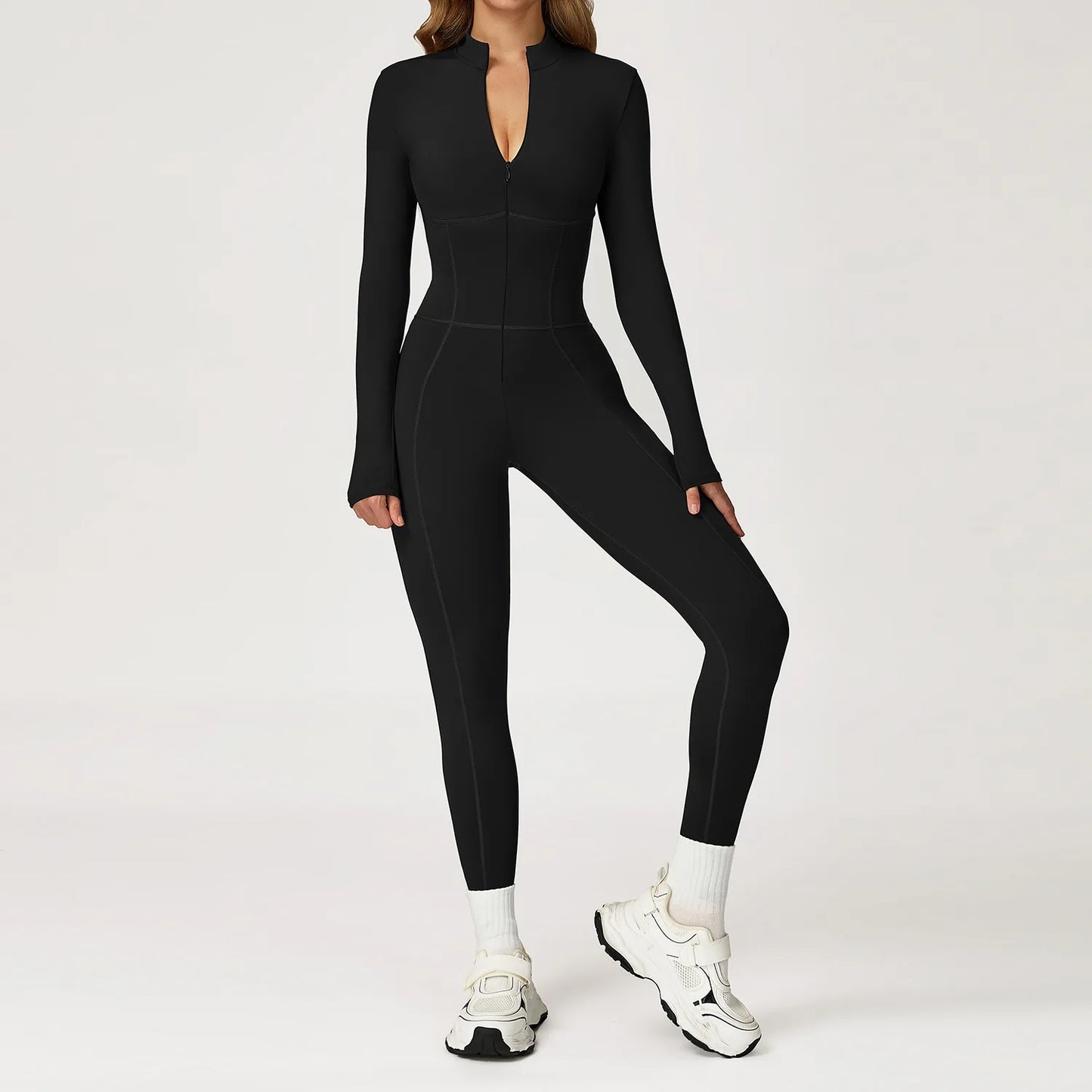 Velvet Yoga Jumpsuit – Women's Fitness Set | Long-Sleeved Push-Up Activewear
