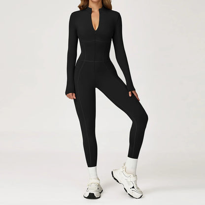 Velvet Yoga Jumpsuit – Women's Fitness Set | Long-Sleeved Push-Up Activewear