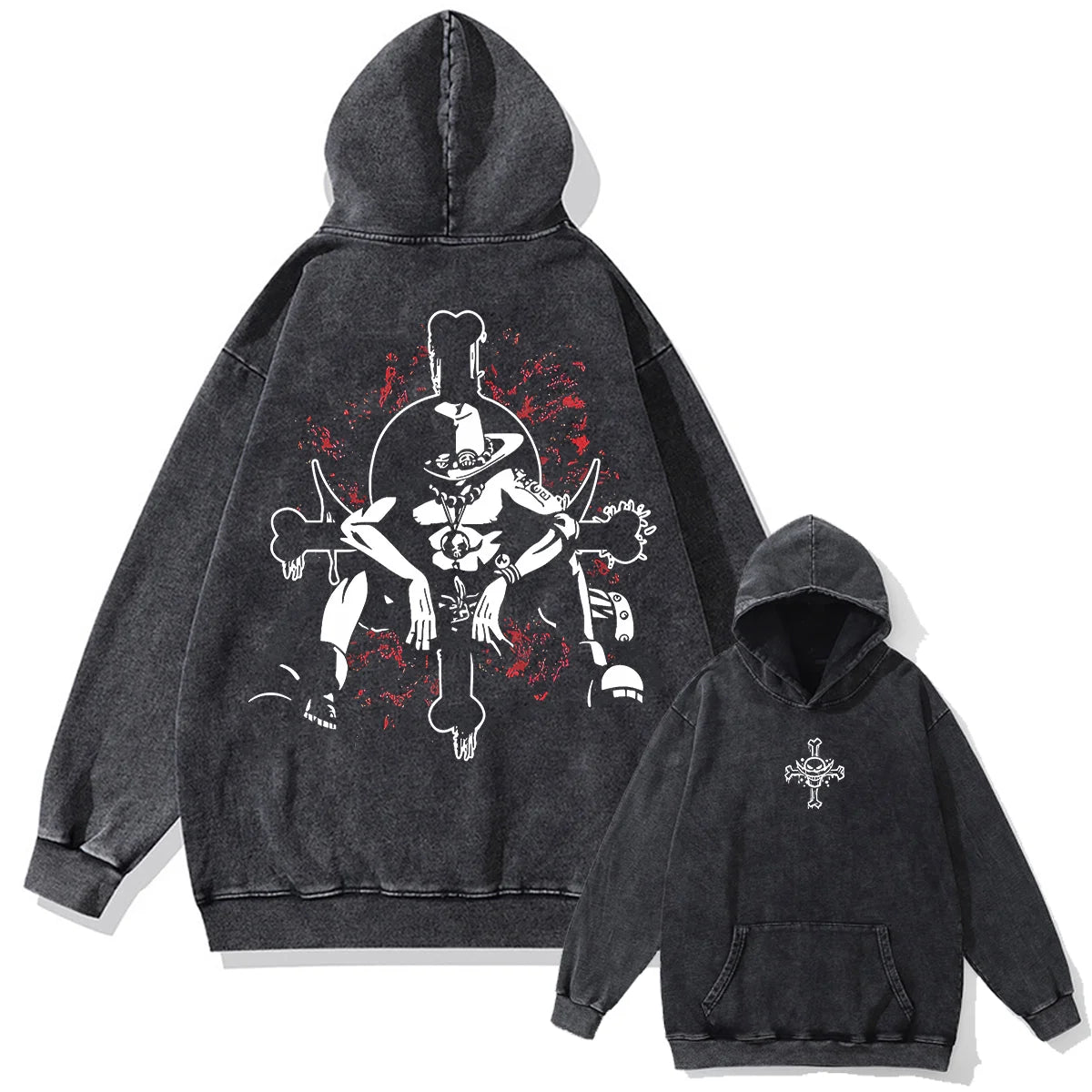 Japanese Anime One Piece Print Pullover Men Washed Hoodie Sweatshirt Cotton Harajuku Streetwear Vintage Hooded Hoodie Unisex