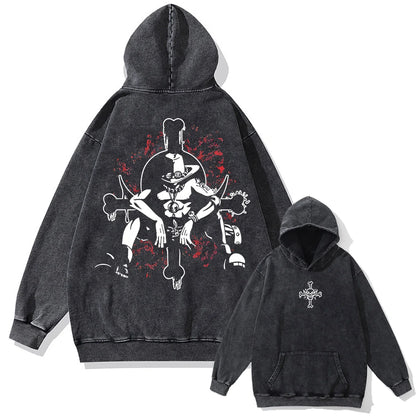 Japanese Anime One Piece Print Pullover Men Washed Hoodie Sweatshirt Cotton Harajuku Streetwear Vintage Hooded Hoodie Unisex