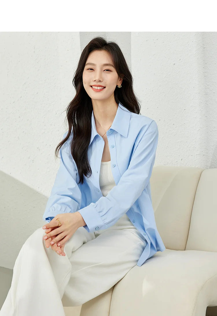 VIMLY Spring Formal Shirts Women 2026 Cotton Lyocell Button Up Shirts & Blouses Long Sleeve Top Office Wear for Woman M5889