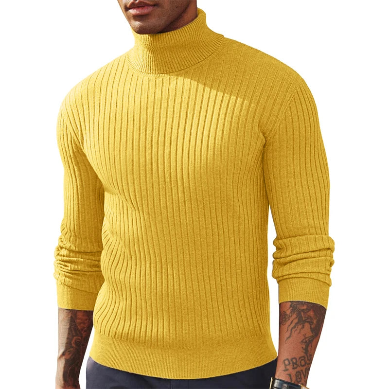 Autumn Men's Slim Fit Long Sleeve Turtleneck Sweater Casual Knitted Pullover Sweaters Outdoor Winter Warm Thick Heavyweight Top