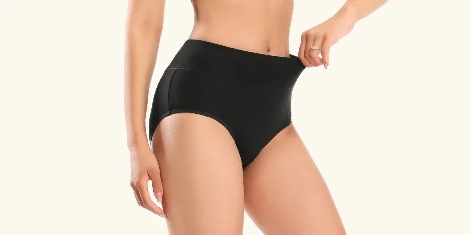 POKARLA Women Soft Cotton Underwear Comfortable No Muffin Top Briefs Female High Rise Belly Control Panties Sets Black Plus Size