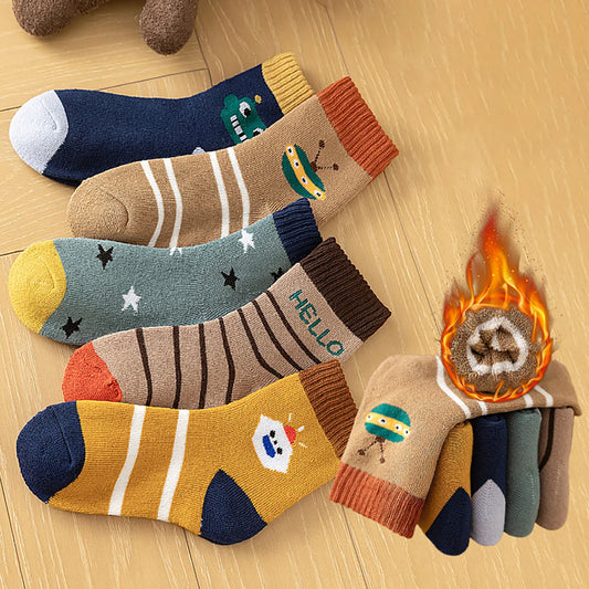 Thick Warm Floor Socks For Kids Plush Loop Mid Tube Socks Winter Boy Long Sock Children Thermal Footwear Cute Cartoon Baby Socks