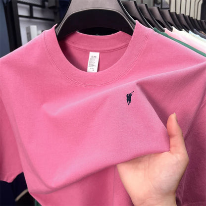 Xiaoma Embroidery Casual Pure Cotton Short Sleeved T-shirt for Young Men, Round Neck Solid Color T-shirt for Men
