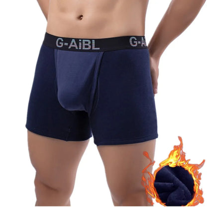 Men's Boxer Shorts Cotton Velvet Underwear Man Breathable JJ Hole Bullet Separation Pouch Underpants Male Winter Warm Panties