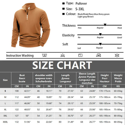 Spring Autumn Men's Half Zipper Sweatshirts Solid Color Turtleneck Pullover Sweaters Men Outdoor Long Sleeve Top Streetwear