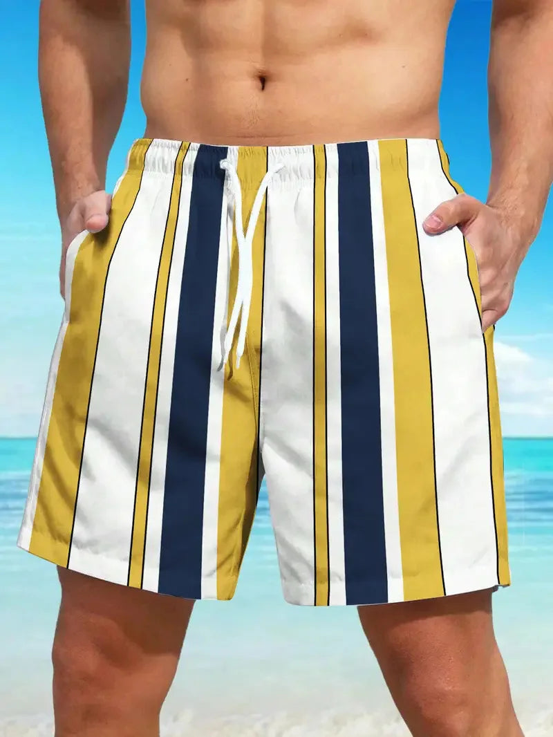 Summer Fashion Striped 3D Print Beach Shorts Swimwear Men's Oversized Surfing Board Pants Holiday Swimsuits Trunks Man Clothing