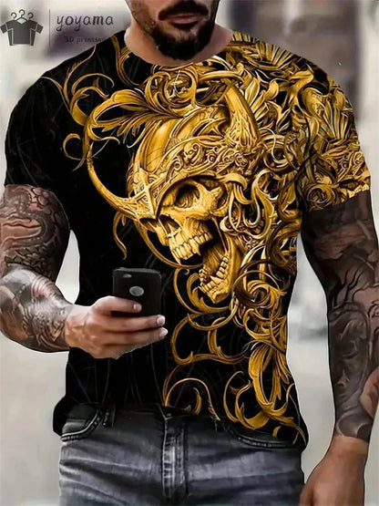 Mens Oversized 3D Skull Print T-Shirt - Summer Horror Fashion Tee - ZOOMNSTORE