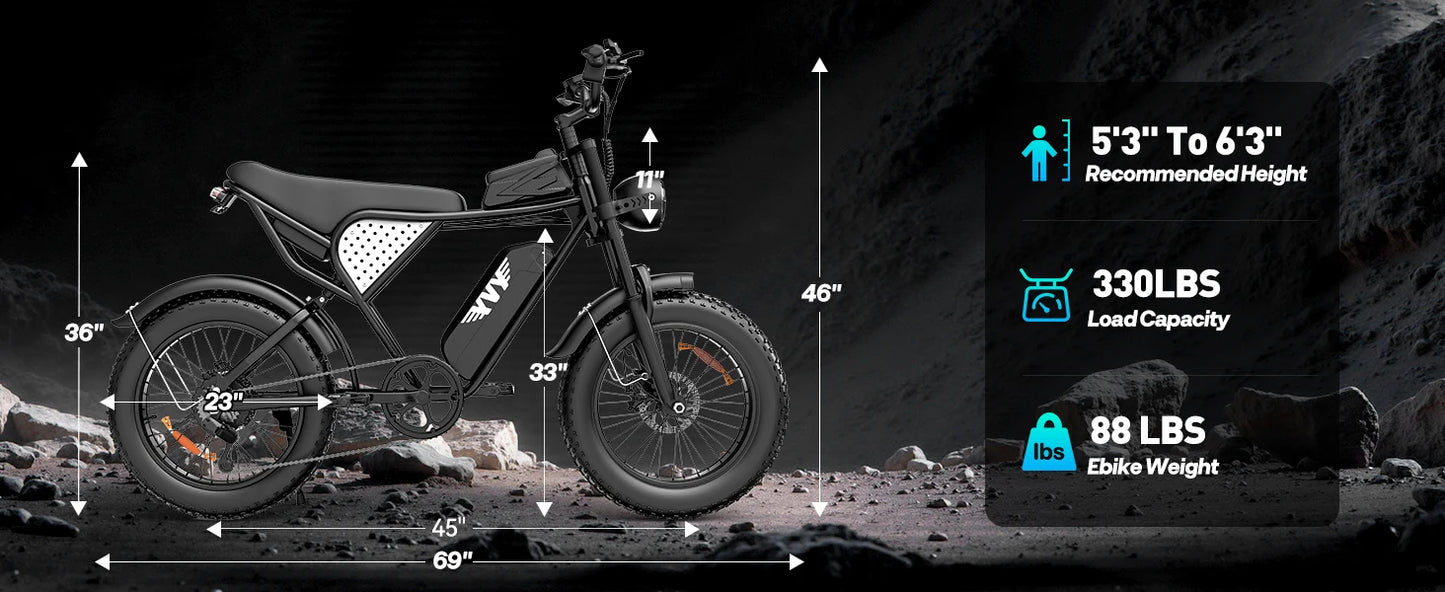 YVY K20 Lite 1500W Electric Bike for Adults 30MPH 48V 15.6Ah Off-road Trail 20*4 Inch Fat Tire E Bike 7 Speed Mountain Bike