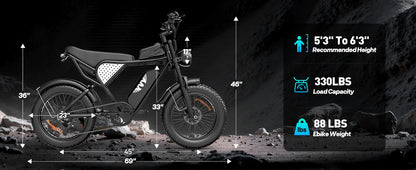 YVY K20 Lite 1500W Electric Bike for Adults 30MPH 48V 15.6Ah Off-road Trail 20*4 Inch Fat Tire E Bike 7 Speed Mountain Bike