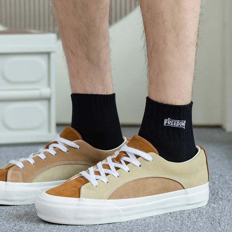 5 Pairs/Lot Men's Solid Color Socks Black White Business Casual Simple Versatile Breathable Cotton Sports Mesh Short Socks