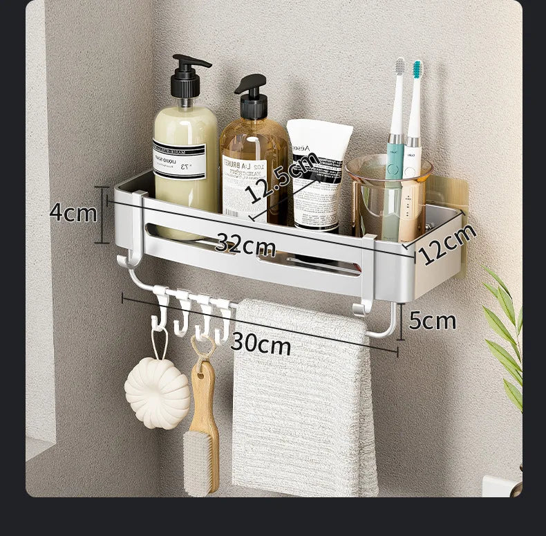 Aluminum Corner Shower Rack - Wall Mounted Bathroom Storage Organizer