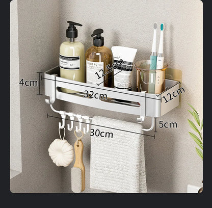Aluminum Corner Shower Rack - Wall Mounted Bathroom Storage Organizer