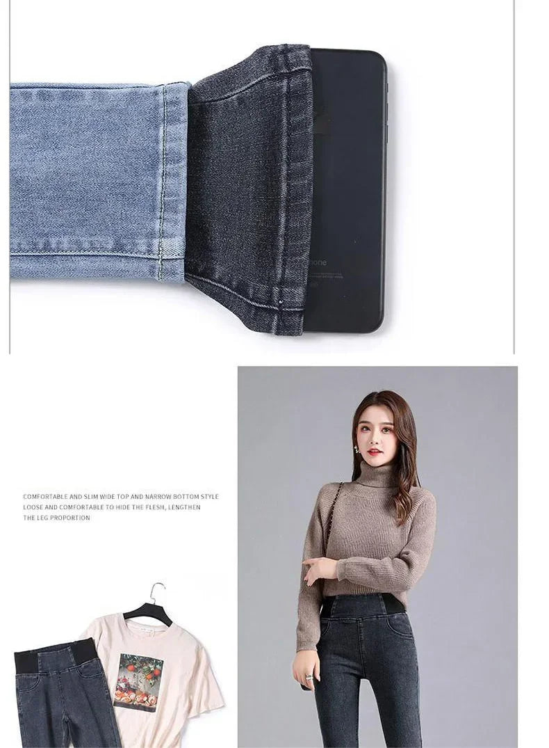 New Elastic Waist Skinny Jeans Women Spring Slim Stretch Denim Pants Vintage Pencil Vaqueros Mom Pantalones De Mujer PTKPCC
