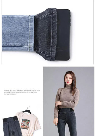 New Elastic Waist Skinny Jeans Women Spring Slim Stretch Denim Pants Vintage Pencil Vaqueros Mom Pantalones De Mujer PTKPCC