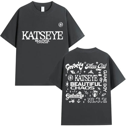 Korean Katseye Beautiful Chaos Tour T Shirt Kpop Vintage Harajuku Fashion Y2K Men Women T-shirt Cotton Loose T Shirts Fans Gifts