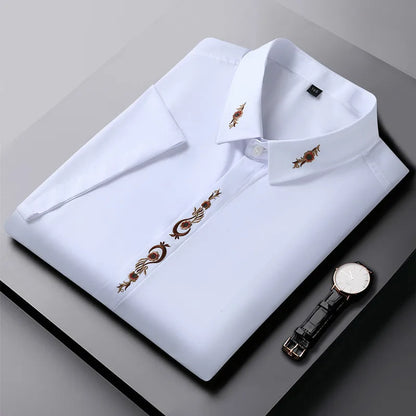 Upto 10XL Size Short Sleeve Embroidered Shirt Men's Casual Loose Oversized Black and White Short Sleeve Shirt Summer