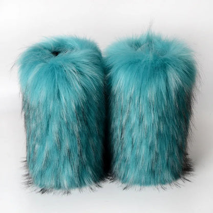Women's Winter Snow Boots Outdoor Luxury Furry Faux Fox Fur Boots Woman Plush Warm Platform Shoes New Fashion Bottes Big Size 46