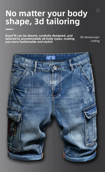 Men's Denim Shorts - Multi-Pocket Cargo Summer Jeans | Loose Fit, Midweight Fabric